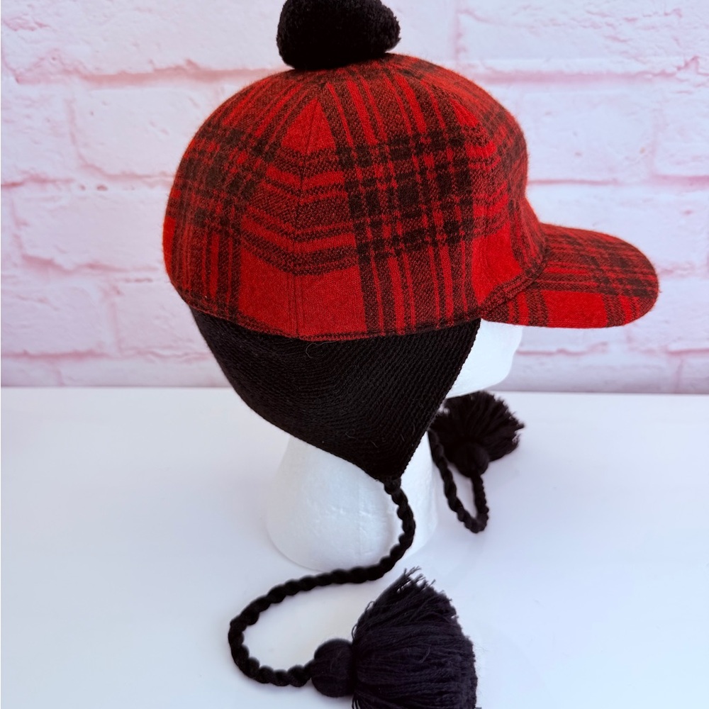 Gucci Red Tartan Plaid Pom-Pom Earflap Cap Baseball Hat - Picture 4 of 12